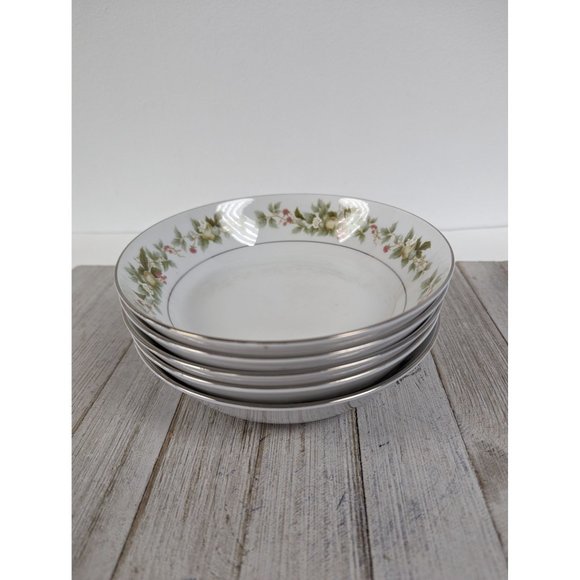 Vintage Set of 5 Premiere Pickwick Pink & White Floral Soup Cereal Bowl 7" - Picture 1 of 5